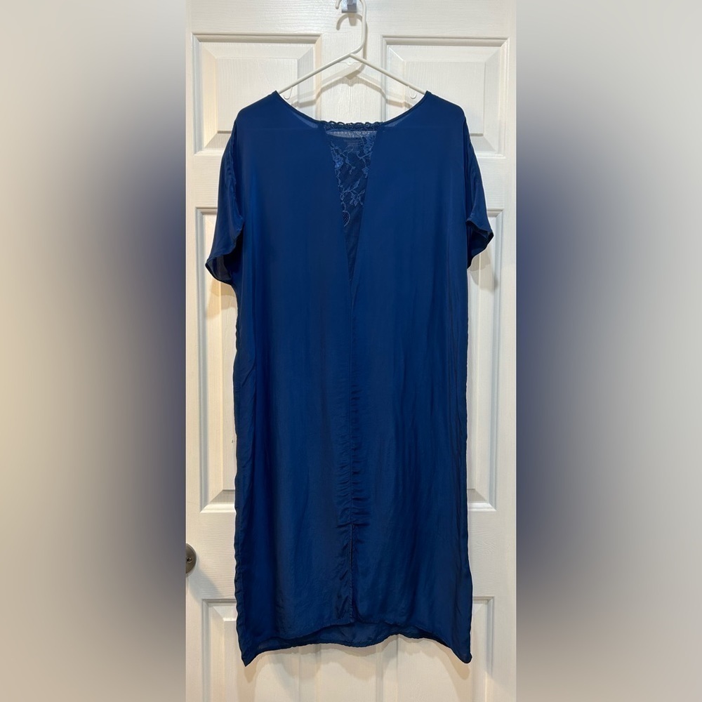 Sundance Caftan Nightgown Satin Shift Dress V Neck Lace Insert Women Size M